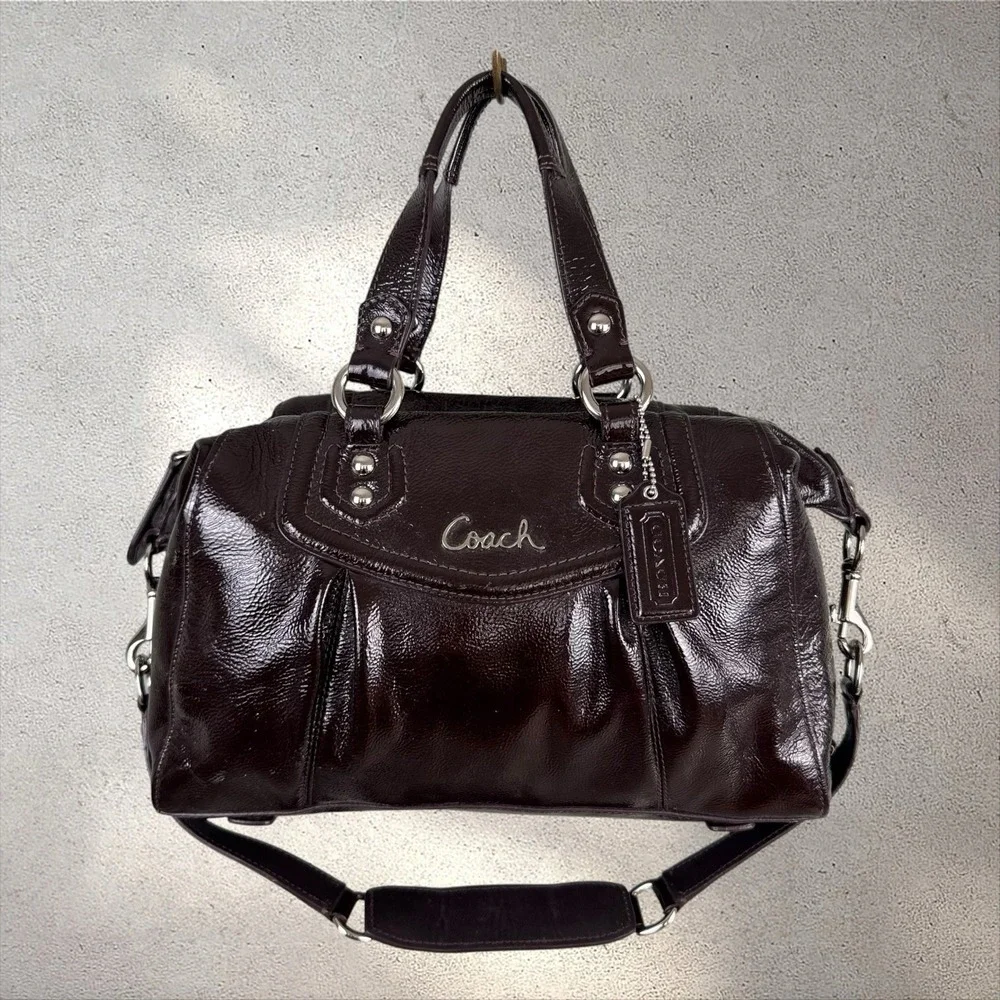 Coach Ashley Patent Satchel Purse Mahogany Brown F20460